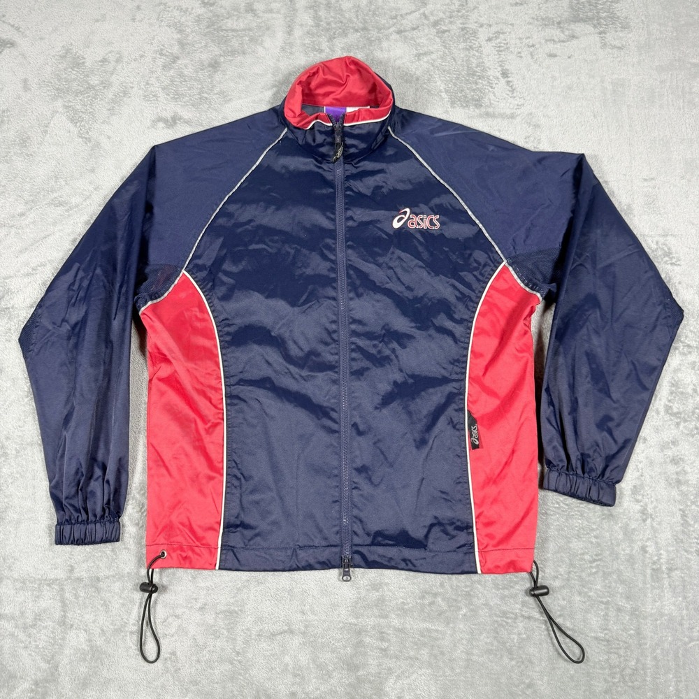 Vintage Asics Women M Windbreaker Jacket Navy Red Full Zip 90s Blocked